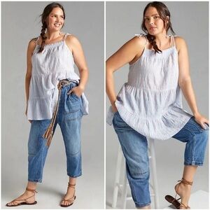 Anthropologie | Maeve Gauzy Tiered Tunic With Spaghetti Straps - Large